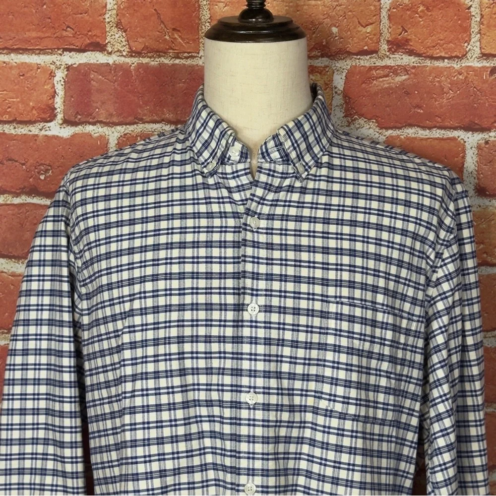 J.‎ Crew Slim Oxford Blue Yellow Plaid Business Casual Button Down Shirt Size XL
